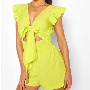 NWT BOOHOO Tie Front Beach Playsuit Romper in Lime
